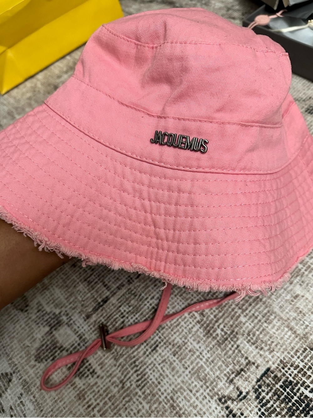 Jacquemus Pink Frayed-Edge Bucket Hat